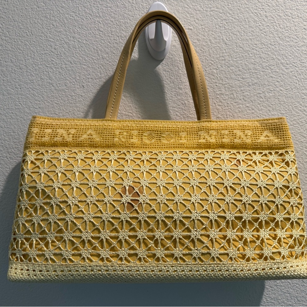 Nina Ricci Yellow Crochet Raffia Tote Bag